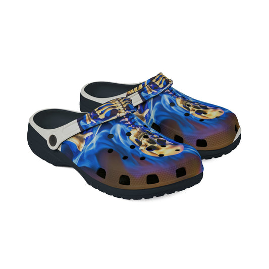 Flame Skull EVA Foam Rubber Clogs - Unique Comfortable Footwear for Halloween and Everyday Casual Wear